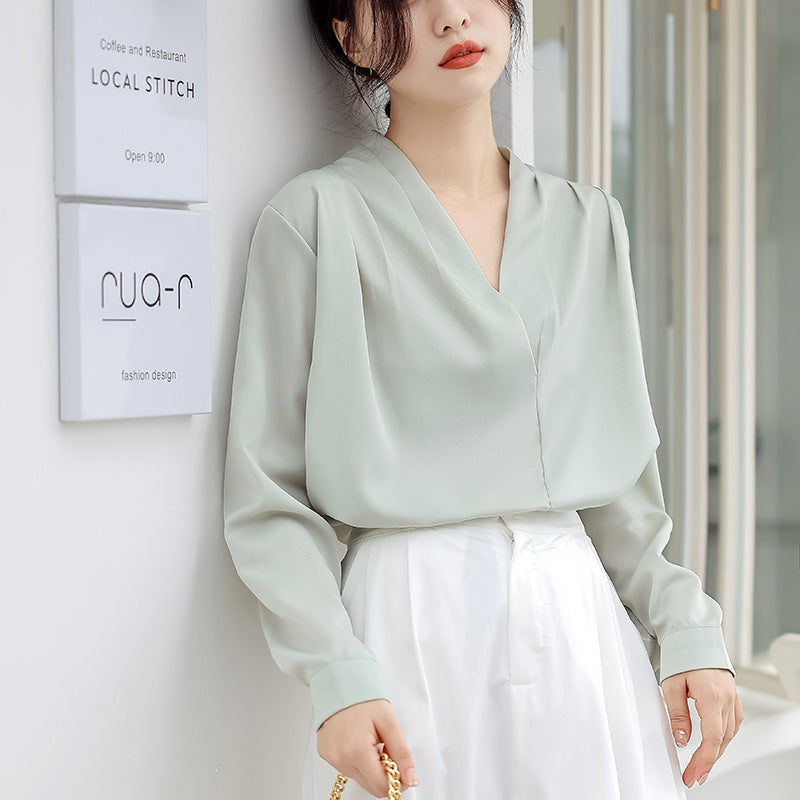 Elegante Satin V-hals Blouse