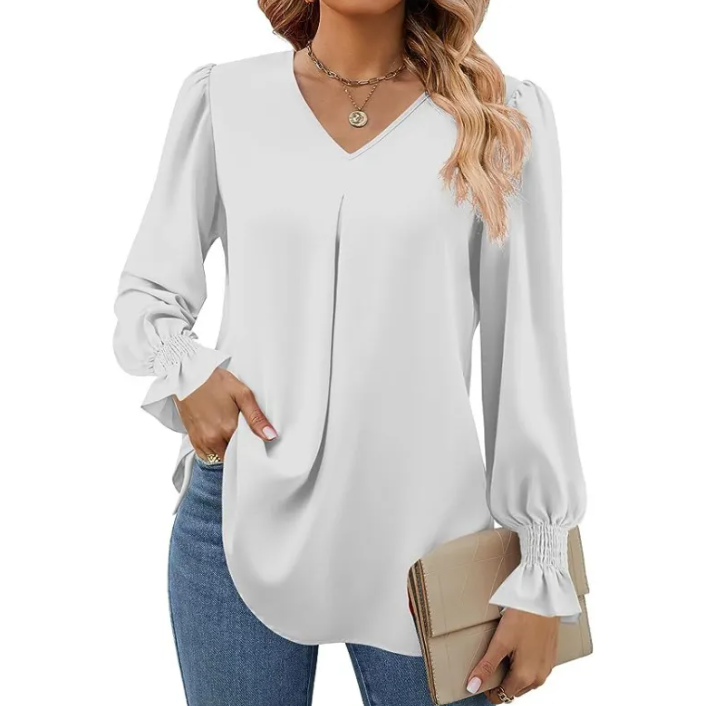 Effen V-hals Chiffon Blouse