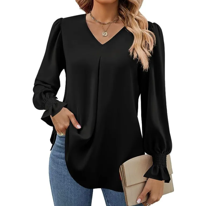 Effen V-hals Chiffon Blouse