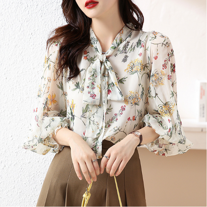 Vintage Bloemen Chiffon Blouse met Ruffles