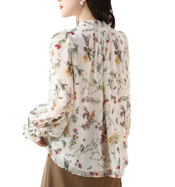 Vintage Bloemen Chiffon Blouse met Ruffles