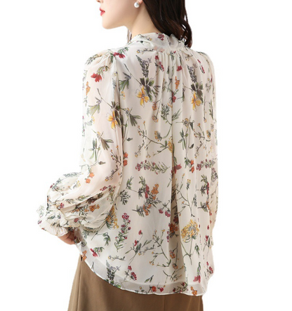 Vintage Bloemen Chiffon Blouse met Ruffles