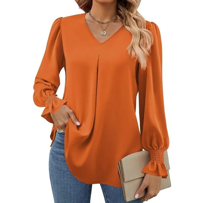 Effen V-hals Chiffon Blouse