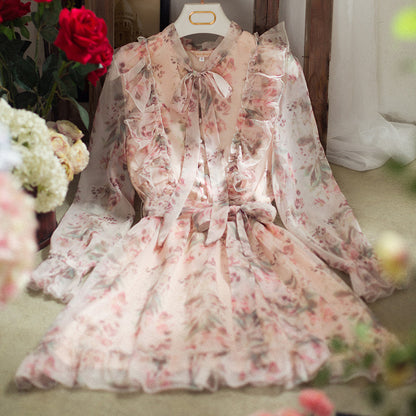Romantische Bloemen Chiffon Jurk met Ruffles