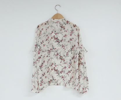 Vintage Bloemen Chiffon Blouse met Ruffles
