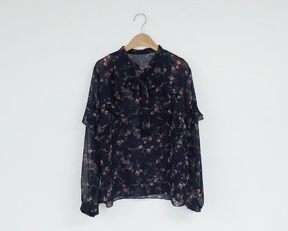 Vintage Bloemen Chiffon Blouse met Ruffles