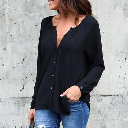 Elegante Geplooide V-hals Blouse