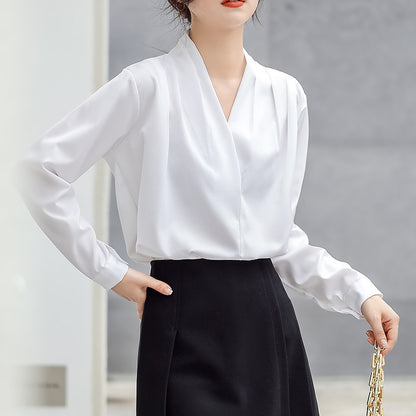 Elegante Satin V-hals Blouse