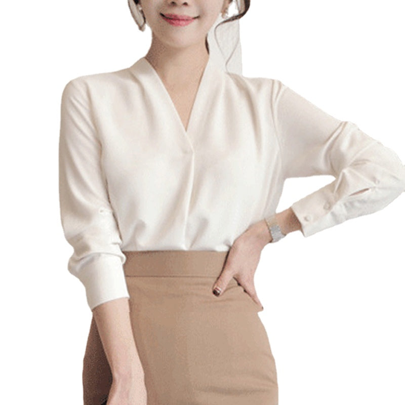 2023 Women's White Chiffon Shirt - V-Neck Loose Fit