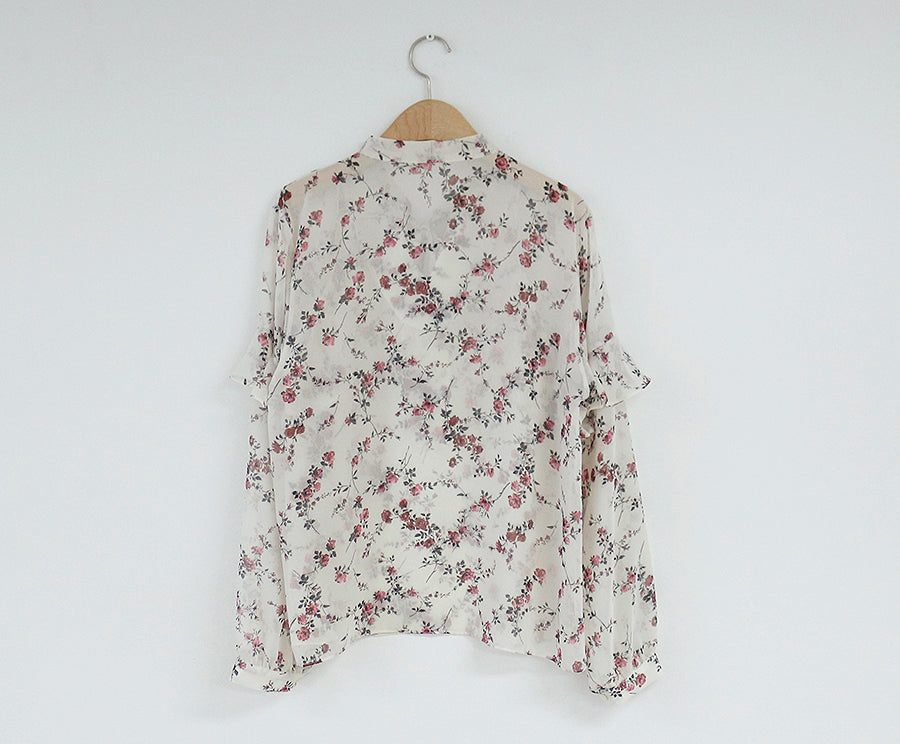 Vintage Bloemen Chiffon Blouse met Ruffles