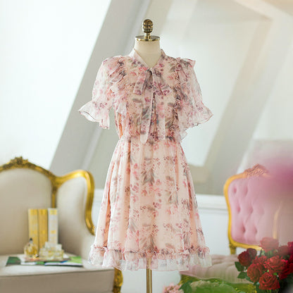 Romantische Bloemen Chiffon Jurk met Ruffles