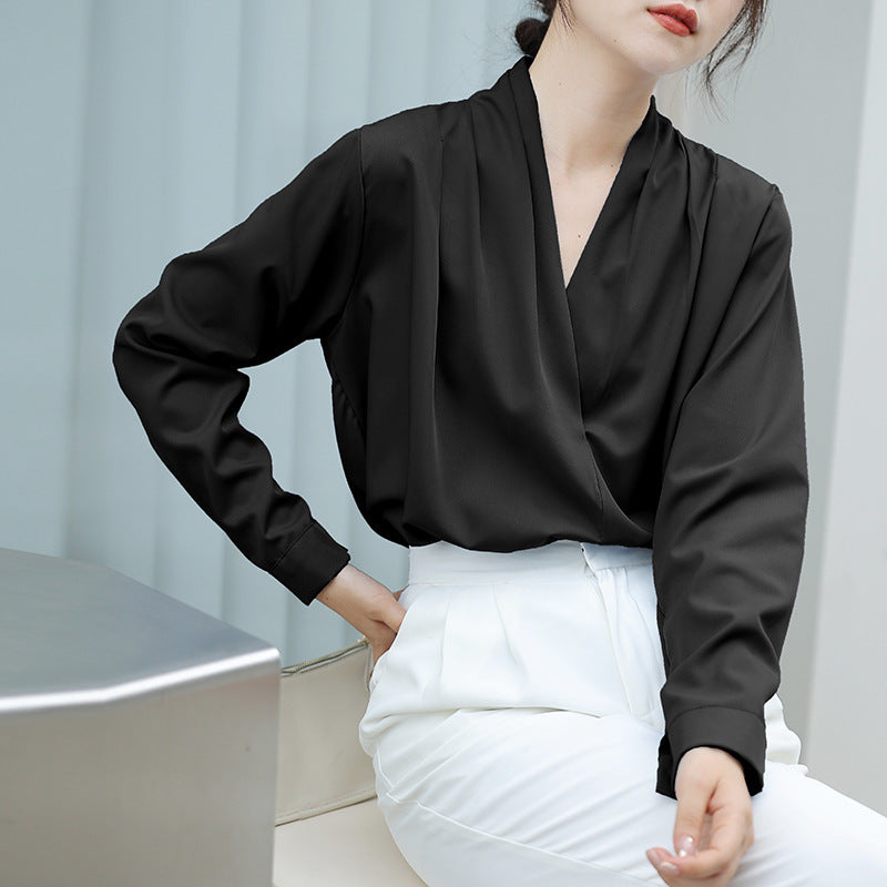 Elegante Satin V-hals Blouse