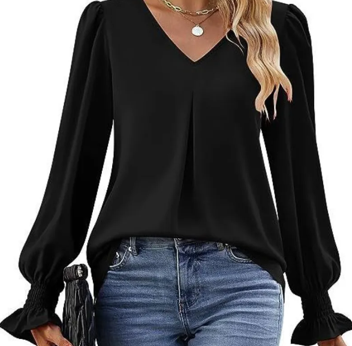 Effen V-hals Chiffon Blouse