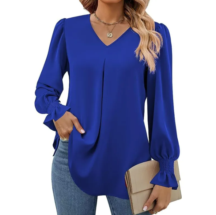 Effen V-hals Chiffon Blouse