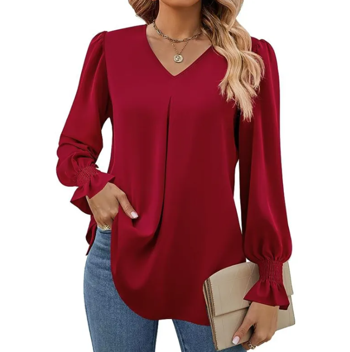 Effen V-hals Chiffon Blouse