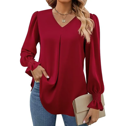 Effen V-hals Chiffon Blouse