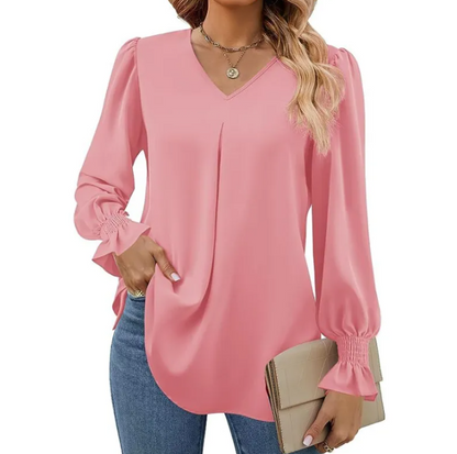 Effen V-hals Chiffon Blouse