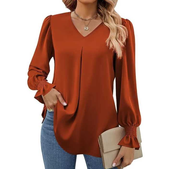 Effen V-hals Chiffon Blouse