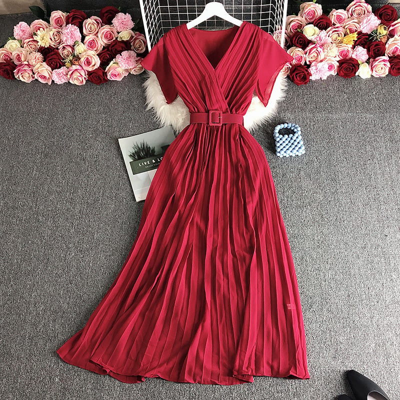 Chique V-hals Jurk in Franse Stijl