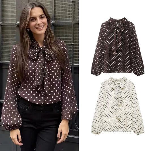 Stippenblouse met Strikkraag