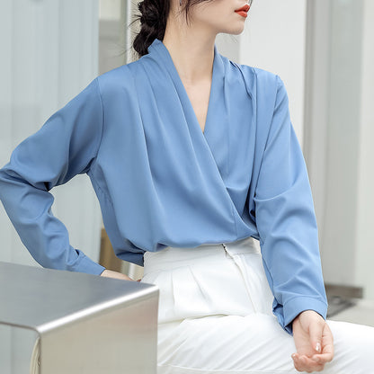 Elegante Satin V-hals Blouse