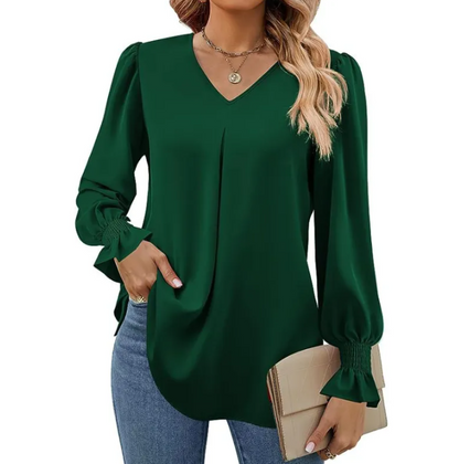 Effen V-hals Chiffon Blouse