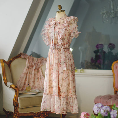 Romantische Bloemen Chiffon Jurk met Ruffles