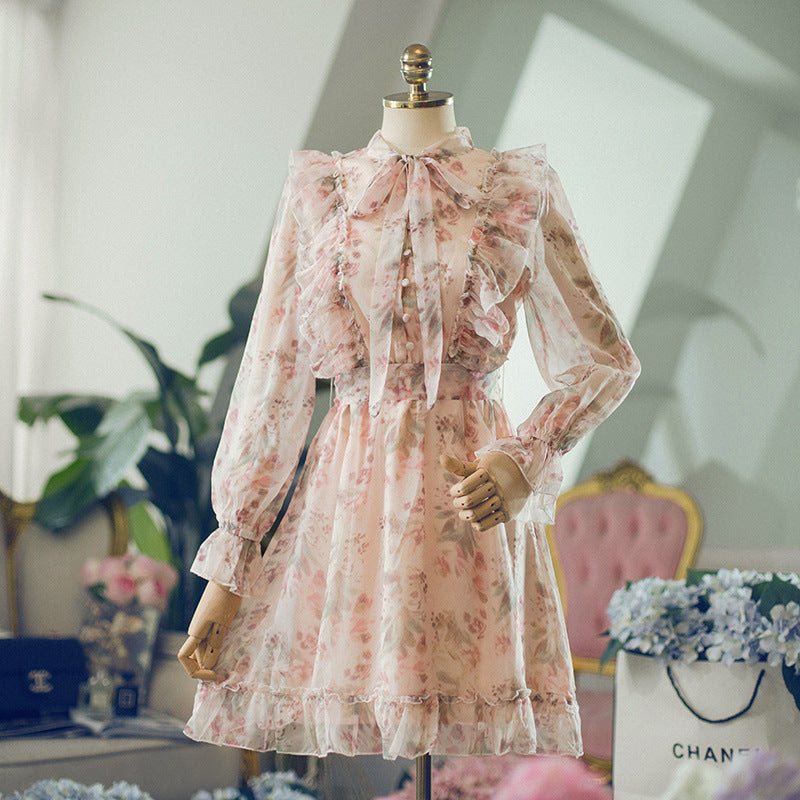 Romantische Bloemen Chiffon Jurk met Ruffles