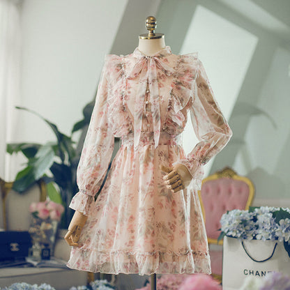 Romantische Bloemen Chiffon Jurk met Ruffles