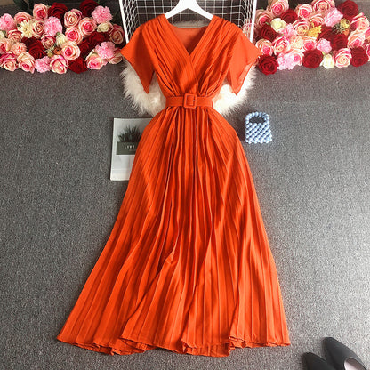 Chique V-hals Jurk in Franse Stijl