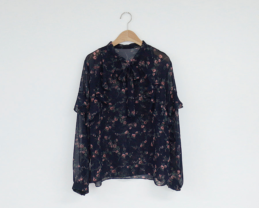 Vintage Bloemen Chiffon Blouse met Ruffles