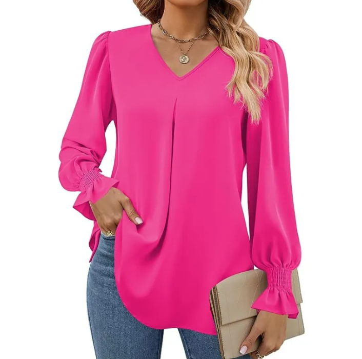 Effen V-hals Chiffon Blouse