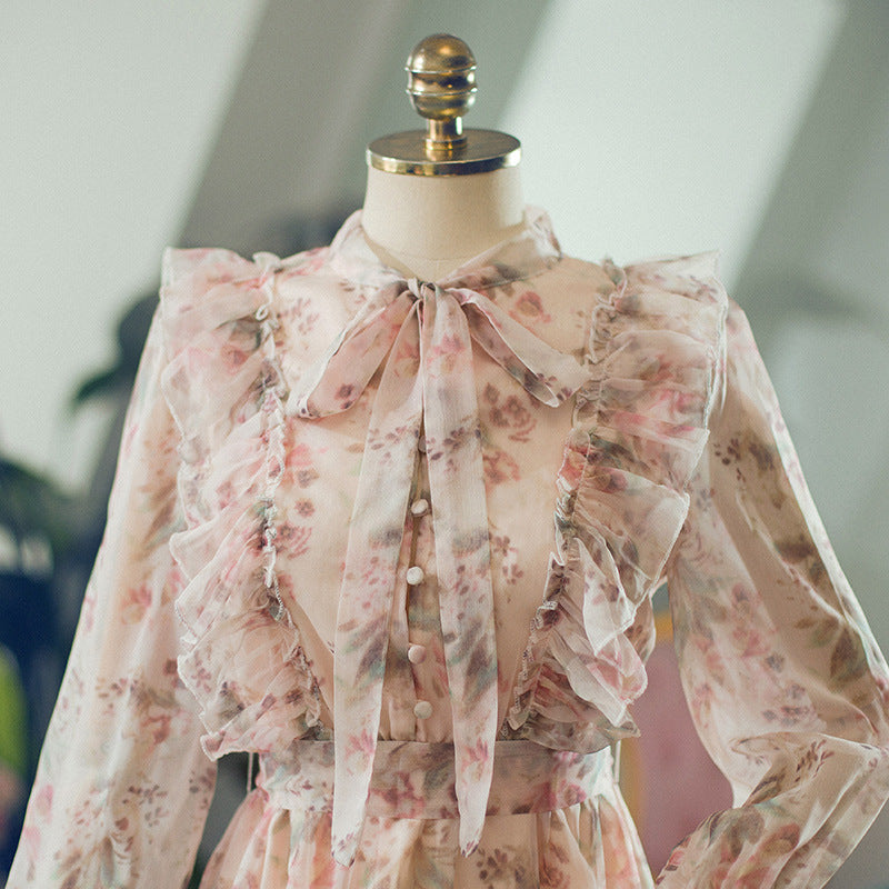 Romantische Bloemen Chiffon Jurk met Ruffles