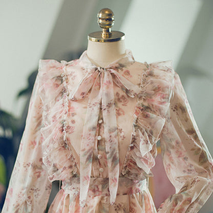 Romantische Bloemen Chiffon Jurk met Ruffles