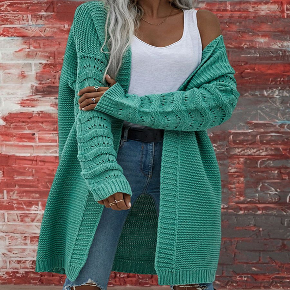 Klassieke Lange Effen Cardigan